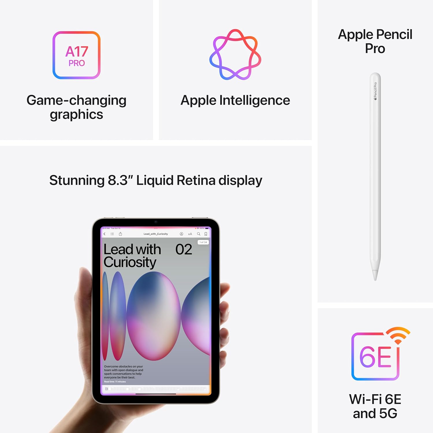 Apple iPad mini (A17 Pro): Apple Intelligence, 8.3-inch Liquid Retina Display, 128GB, Wi-Fi 6E, 12MP Front/12MP Back Camera, Touch ID, All-Day Battery Life — Purple - Orantek -