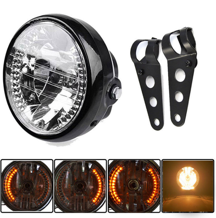 Motorcycle Headlight Turn Signal Indicator Blinker Light With Bracket Headlamp for Harley Suzuki Yamaha Cafe Racer - Orantek -