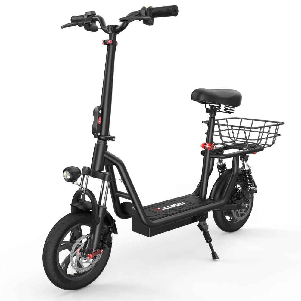iSCOOTER i12 12" Commuter Electric Scooter With Seat & Carry Basket 500W Motor 36V 7.5Ah Battery