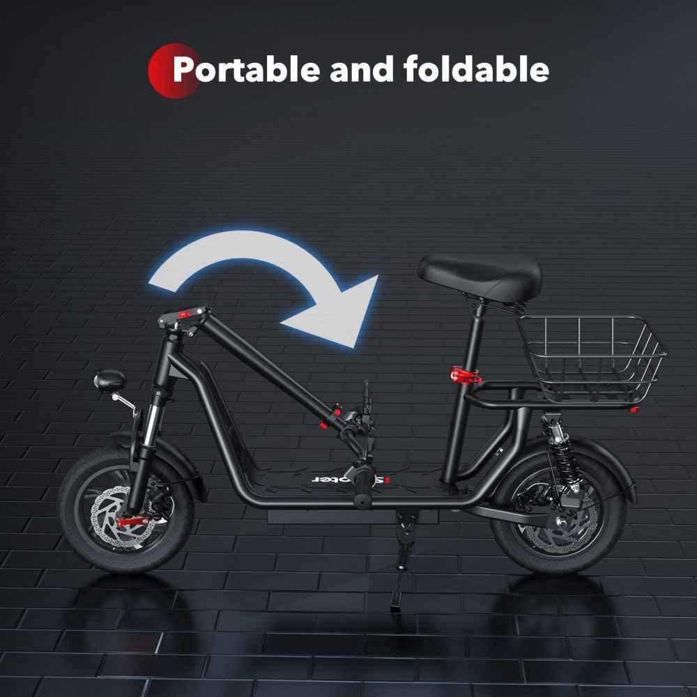 iSCOOTER i12 12" Commuter Electric Scooter With Seat & Carry Basket 500W Motor 36V 7.5Ah Battery
