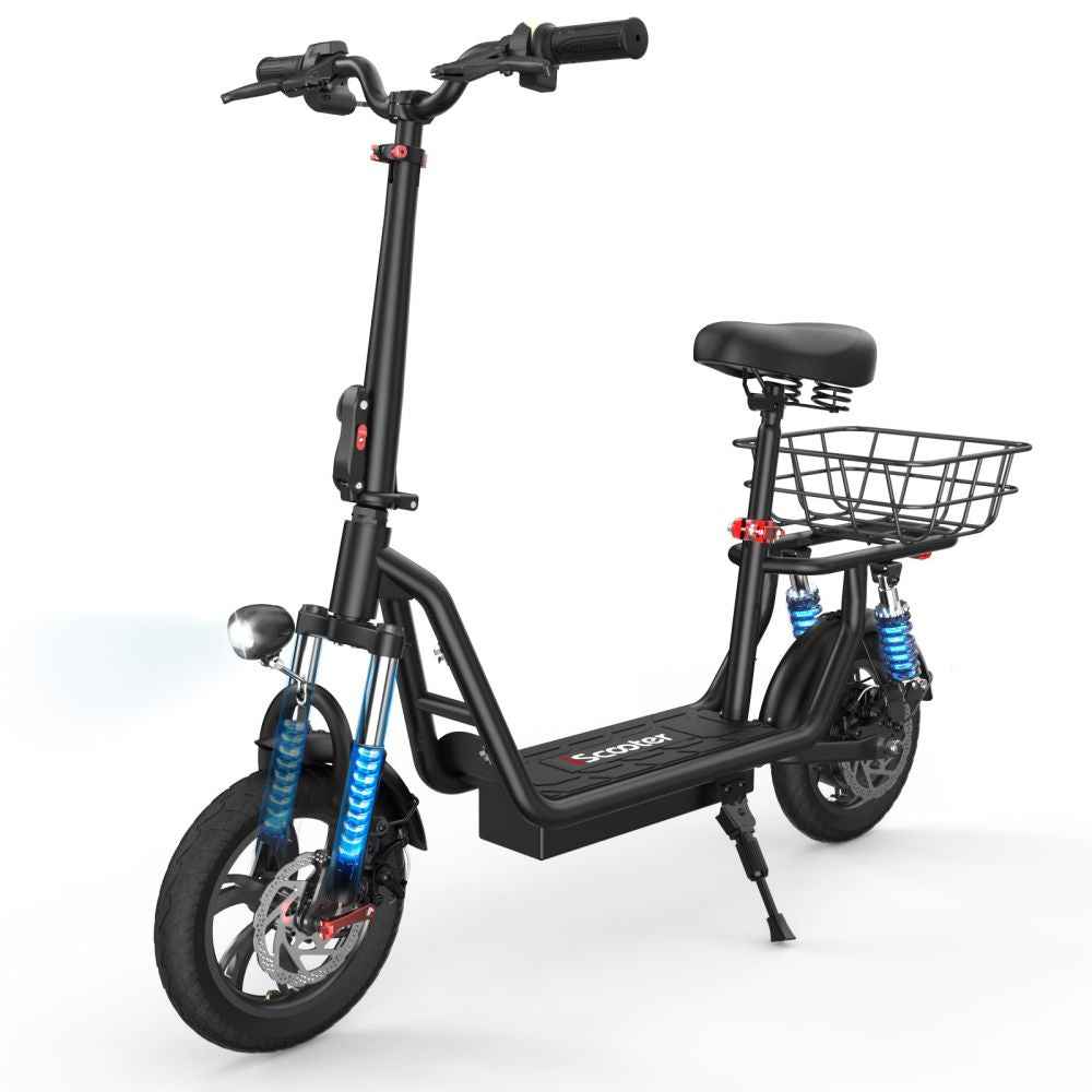 iSCOOTER i12 12" Commuter Electric Scooter With Seat & Carry Basket 500W Motor 36V 7.5Ah Battery