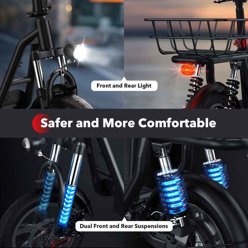 iSCOOTER i12 12" Commuter Electric Scooter With Seat & Carry Basket 500W Motor 36V 7.5Ah Battery
