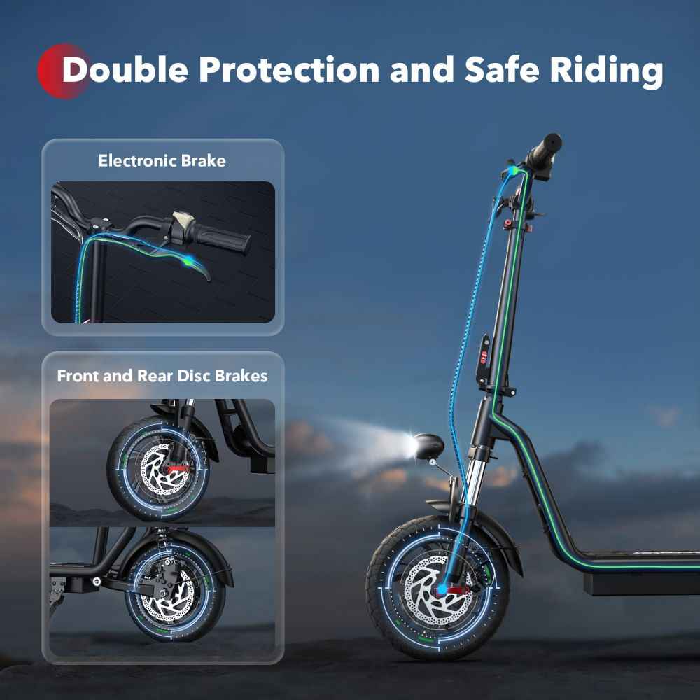 iSCOOTER i12 12" Commuter Electric Scooter With Seat & Carry Basket 500W Motor 36V 7.5Ah Battery