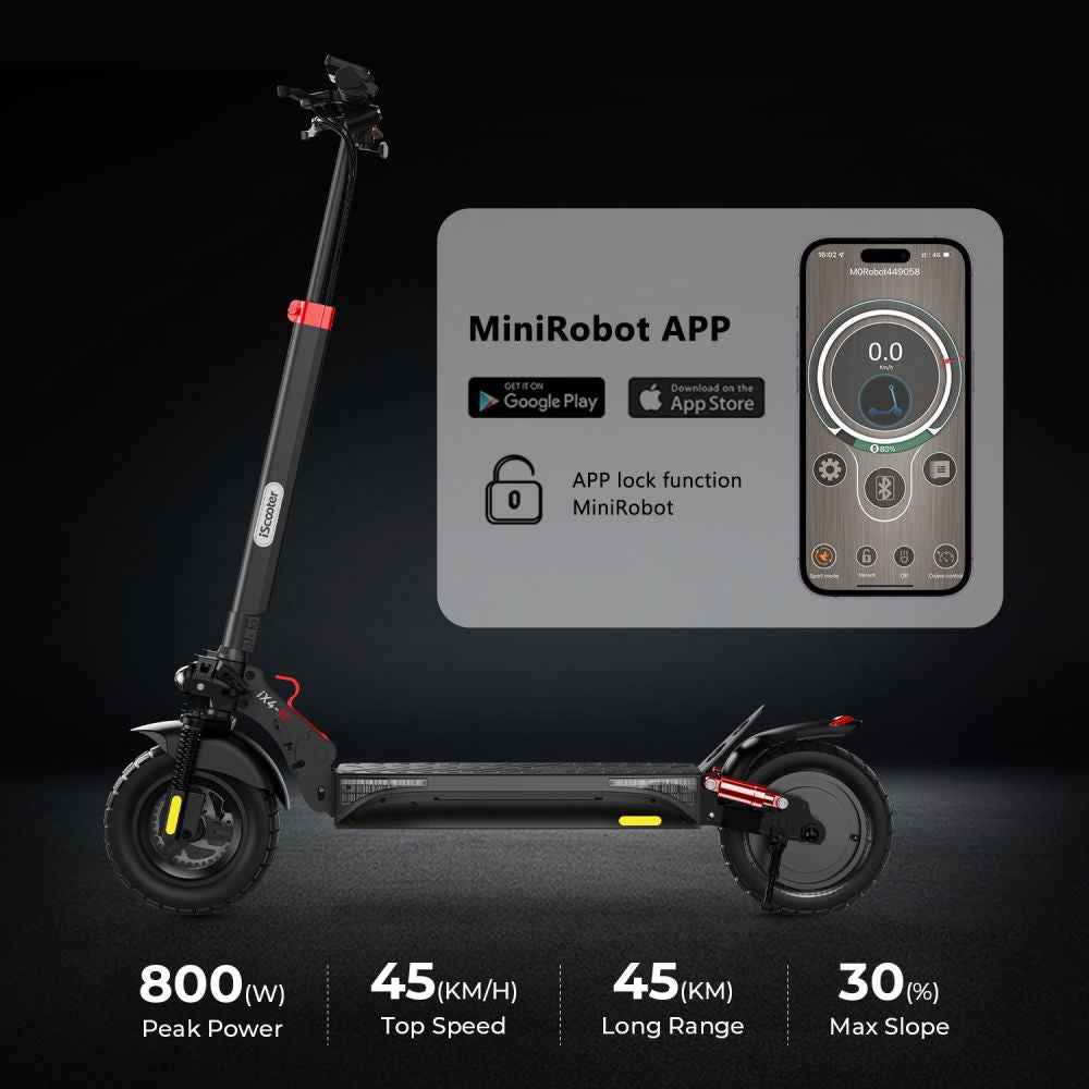 iSCOOTER iX4 10" Off-Road Electric Scooter with APP Control 800W Motor 48V 15Ah Battery