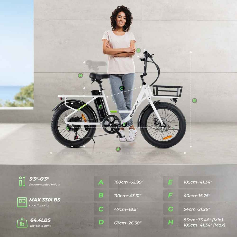 ISINWHEEL U7 20" Step-Thru Cargo Electric Bike 500W Motor 48V 10.4Ah Battery