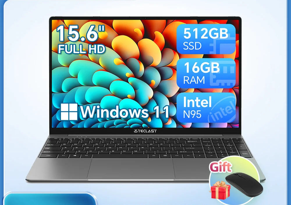 TECLAST F16Pro Laptop 15.6 inch, 16GB RAM 512GB SSD Computers, for Intel N95 CPU, IPS FHD 1080P Screen, WiFi 6, BT 5.0, USB3.2, Backlit Keyboard, 38000mWh - Orantek -