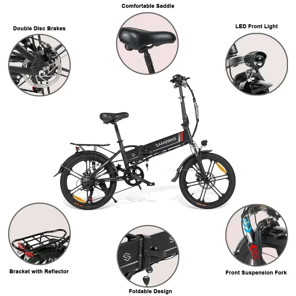 Samebike 20LVXD30 20-inch Electric Bike 350W Brushless Motor 48V10.4AH Battery Folding Frame E Bike - Orantek -