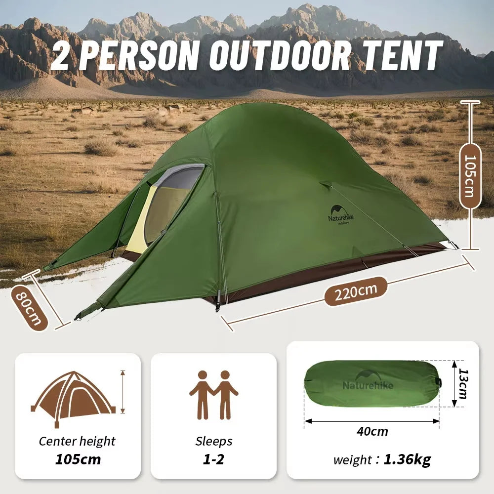 Naturehike Cloud Up 2 People Tent Ultralight 20D Camping Tent Waterproof Outdoor Hiking Travel Backpacking Cycling Fishing Tents - Orantek -