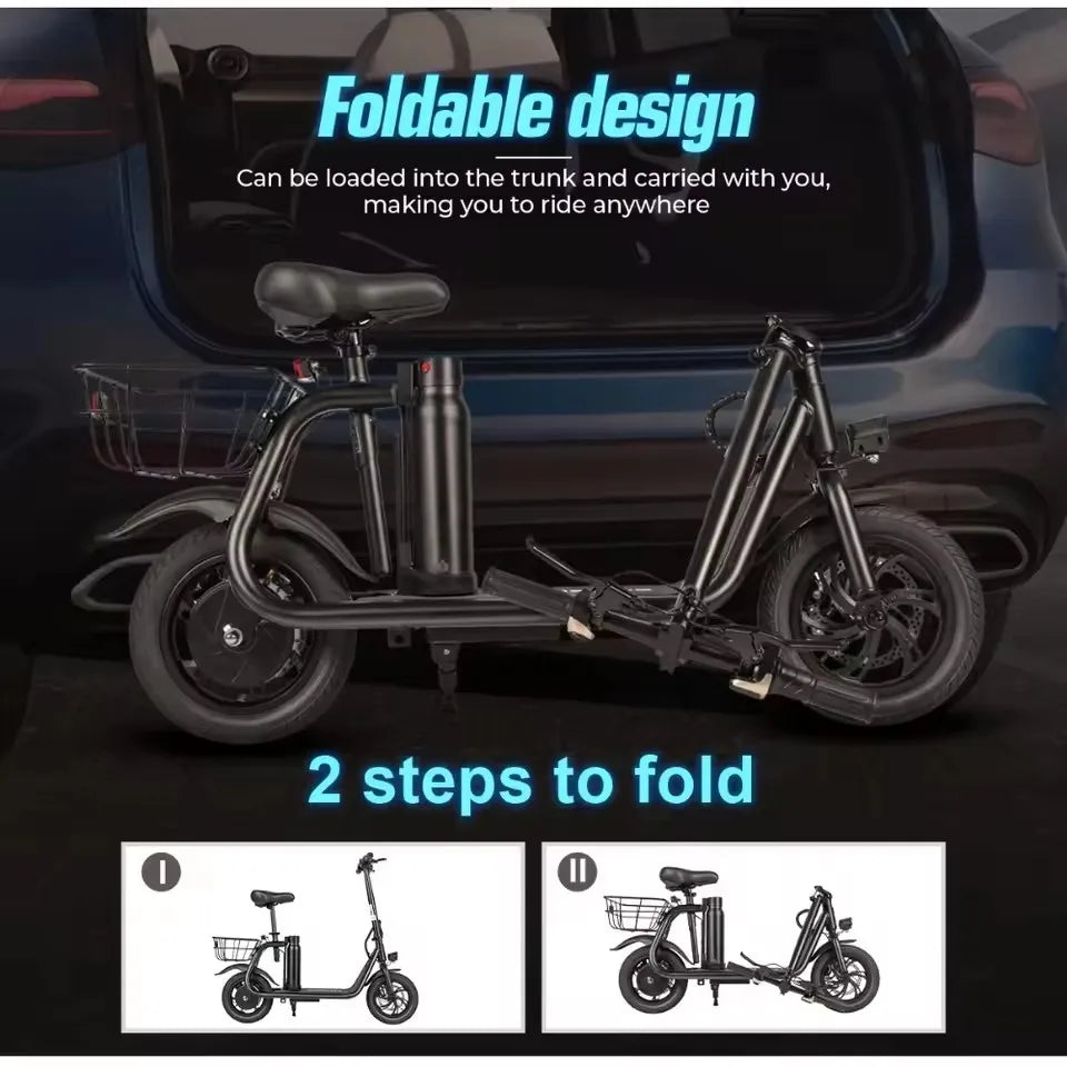 SAMEBIKE SM-C01 Folding E-Bike 36V 10.4AH Light Shopping In The City Electric Bicycle Aldult 12*2.2 inch Tires Electric Bike - Orantek -