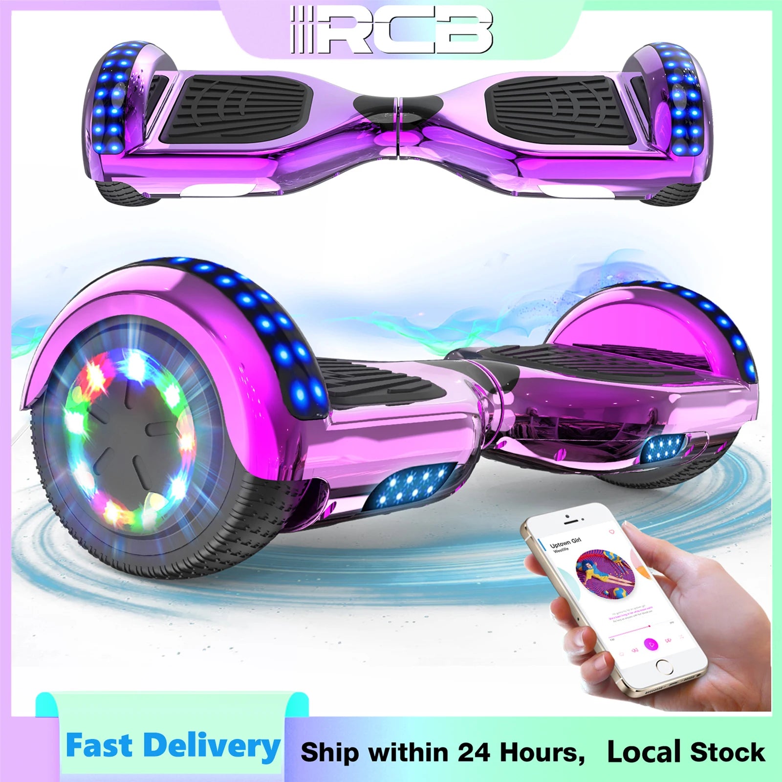 RCB Hoverboard, 6.5 Inch Two Wheel Hoverboard with Bluetooth Speaker with LED Light, Hoverboard Great Gift for Kids and Adults - Orantek -