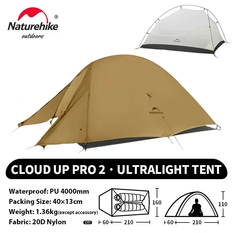 Naturehike Cloud Up 2 People Tent Ultralight 20D Camping Tent Waterproof Outdoor Hiking Travel Backpacking Cycling Fishing Tents - Orantek -