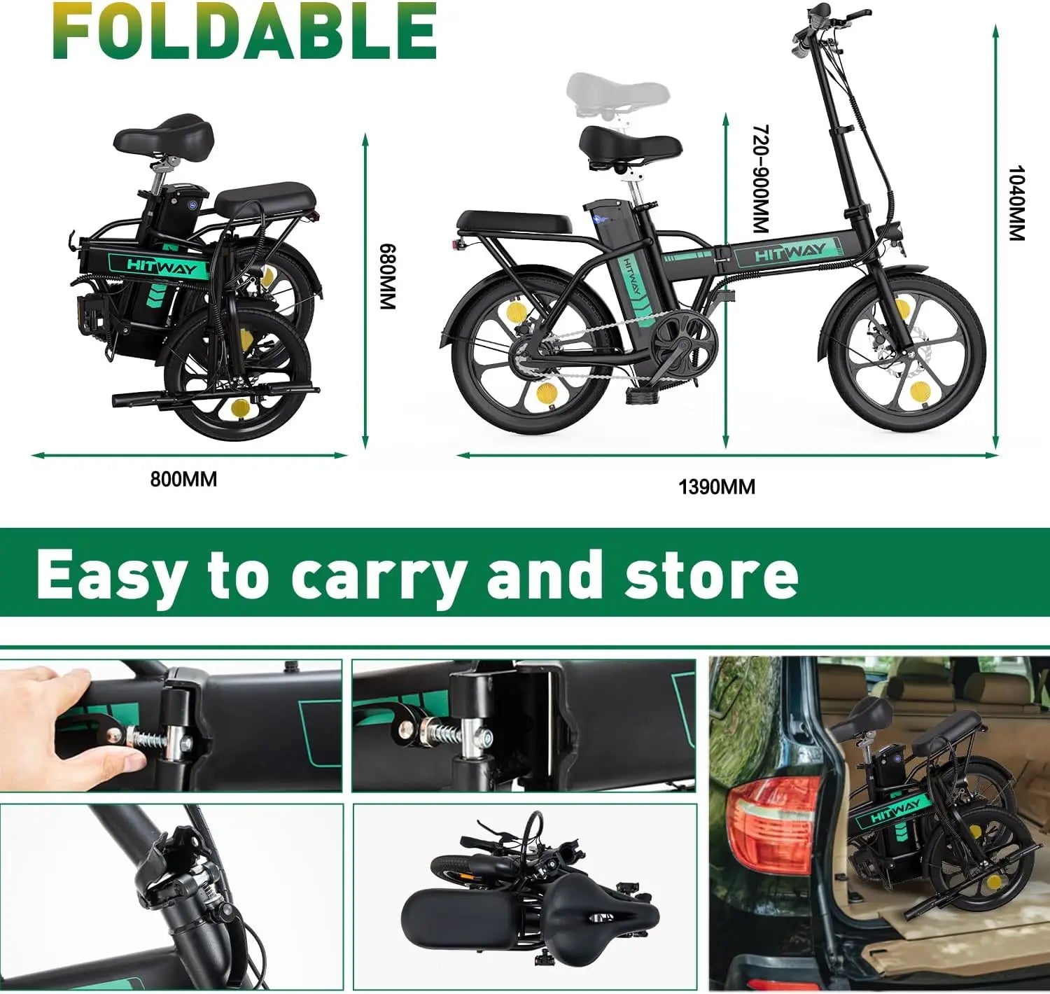 HITWAY Electric bike e-bike foldable city 16" bike Lithium battery 36V/10.4Ah, electric mileage can reach 35-70k - Orantek -