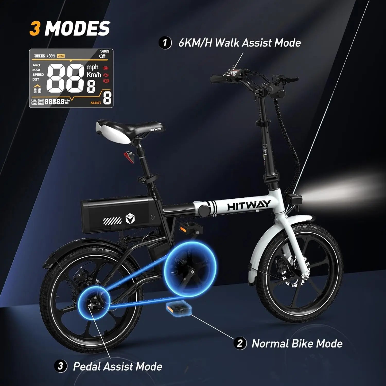 HITWAY BK 35S Electric Bike, 16 ”E cycling 250W City E-Bike Max.Range 25-60KM woman man - Orantek -