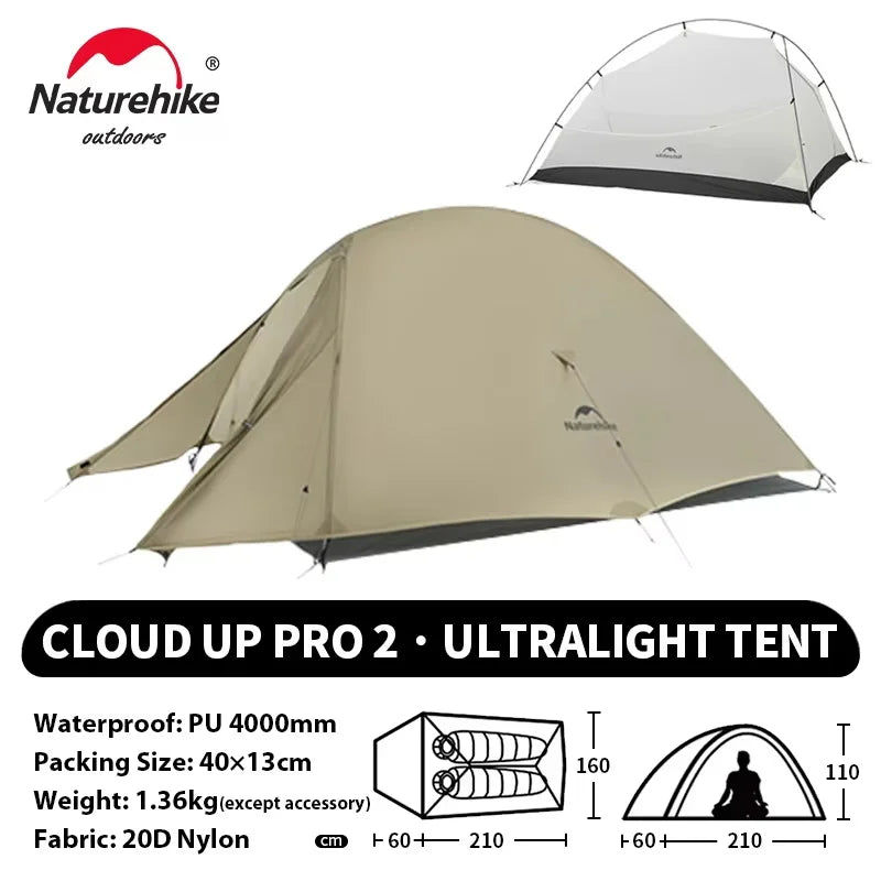 Naturehike Cloud Up 2 People Tent Ultralight 20D Camping Tent Waterproof Outdoor Hiking Travel Backpacking Cycling Fishing Tents - Orantek -