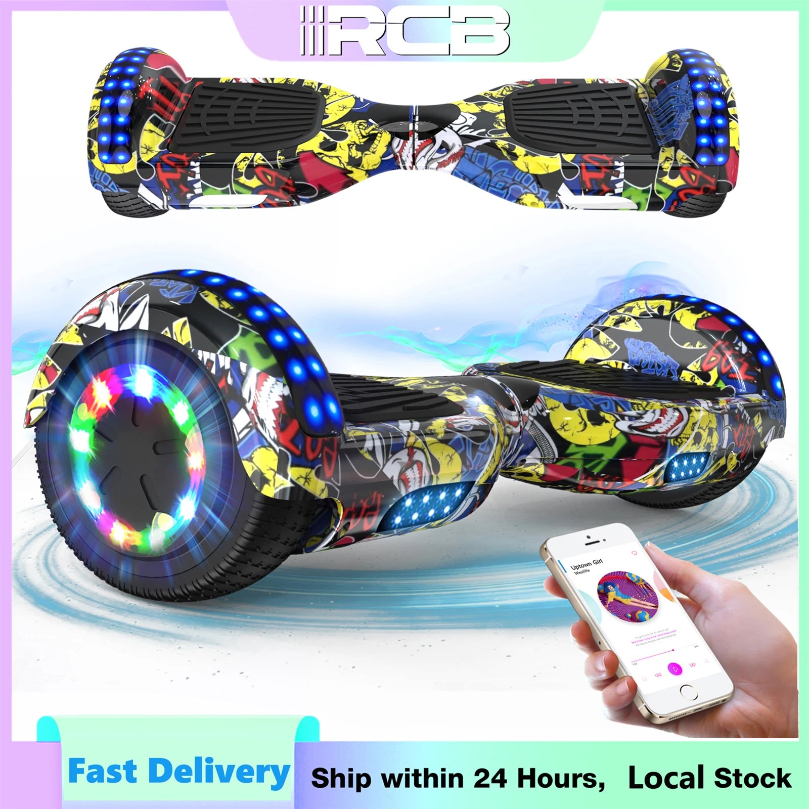RCB Hoverboard, 6.5 Inch Two Wheel Hoverboard with Bluetooth Speaker with LED Light, Hoverboard Great Gift for Kids and Adults - Orantek -