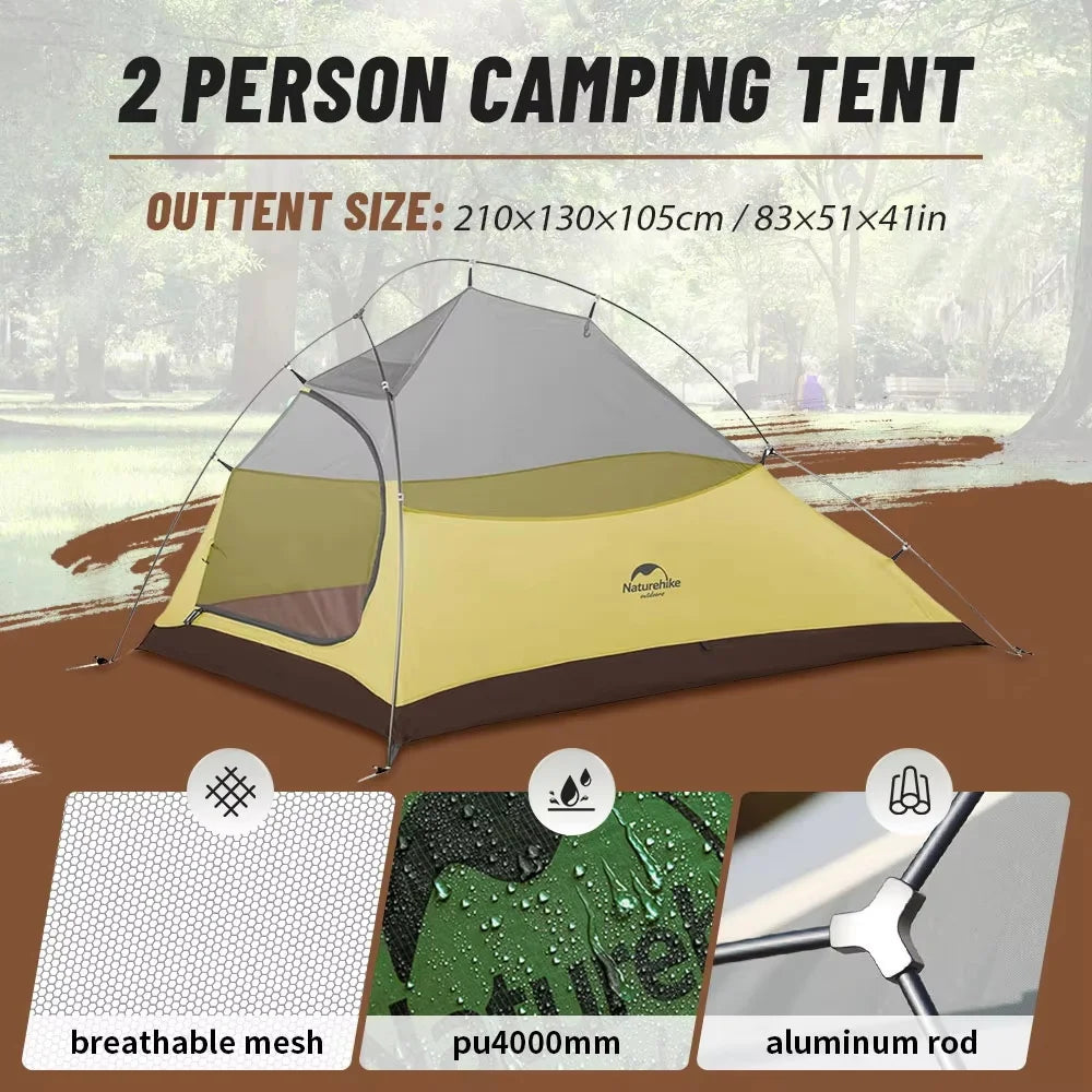 Naturehike Cloud Up 2 People Tent Ultralight 20D Camping Tent Waterproof Outdoor Hiking Travel Backpacking Cycling Fishing Tents - Orantek -