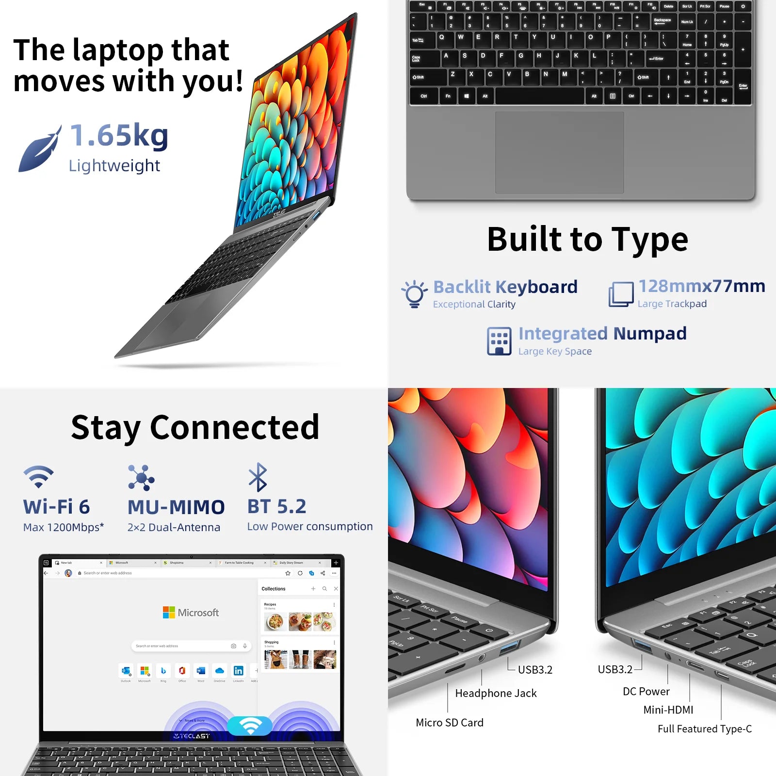 TECLAST F16Pro Laptop 15.6 inch, 16GB RAM 512GB SSD Computers, for Intel N95 CPU, IPS FHD 1080P Screen, WiFi 6, BT 5.0, USB3.2, Backlit Keyboard, 38000mWh - Orantek -