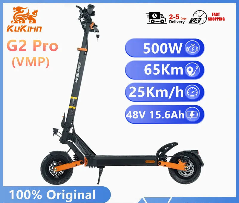 KuKirin G2 Pro (VMP) Electric Scooter 500W Motor 48V 15.6Ah Battery 25km/h Max Speed 65km Range - Orantek -