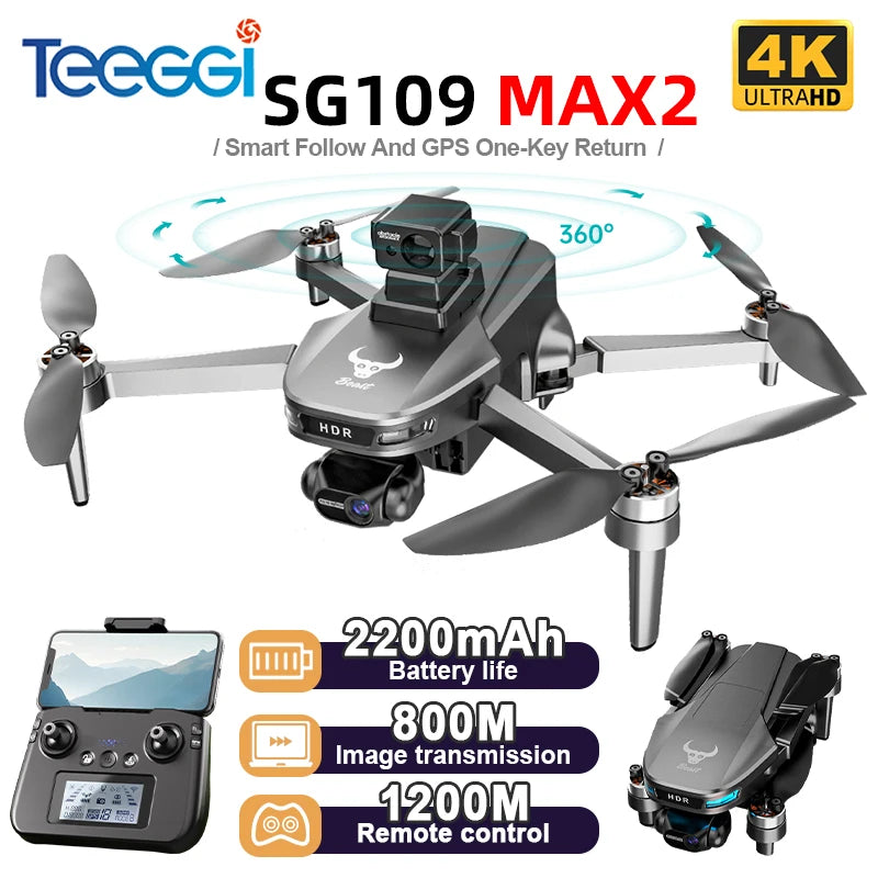 Teeggi SG109 MAX2 3-Axis Stabilized Gimbal Mini Drone 360° Laser Obstacle Avoidance RC Quadcopter Brushless Motor C0. GPS Drone - Orantek -