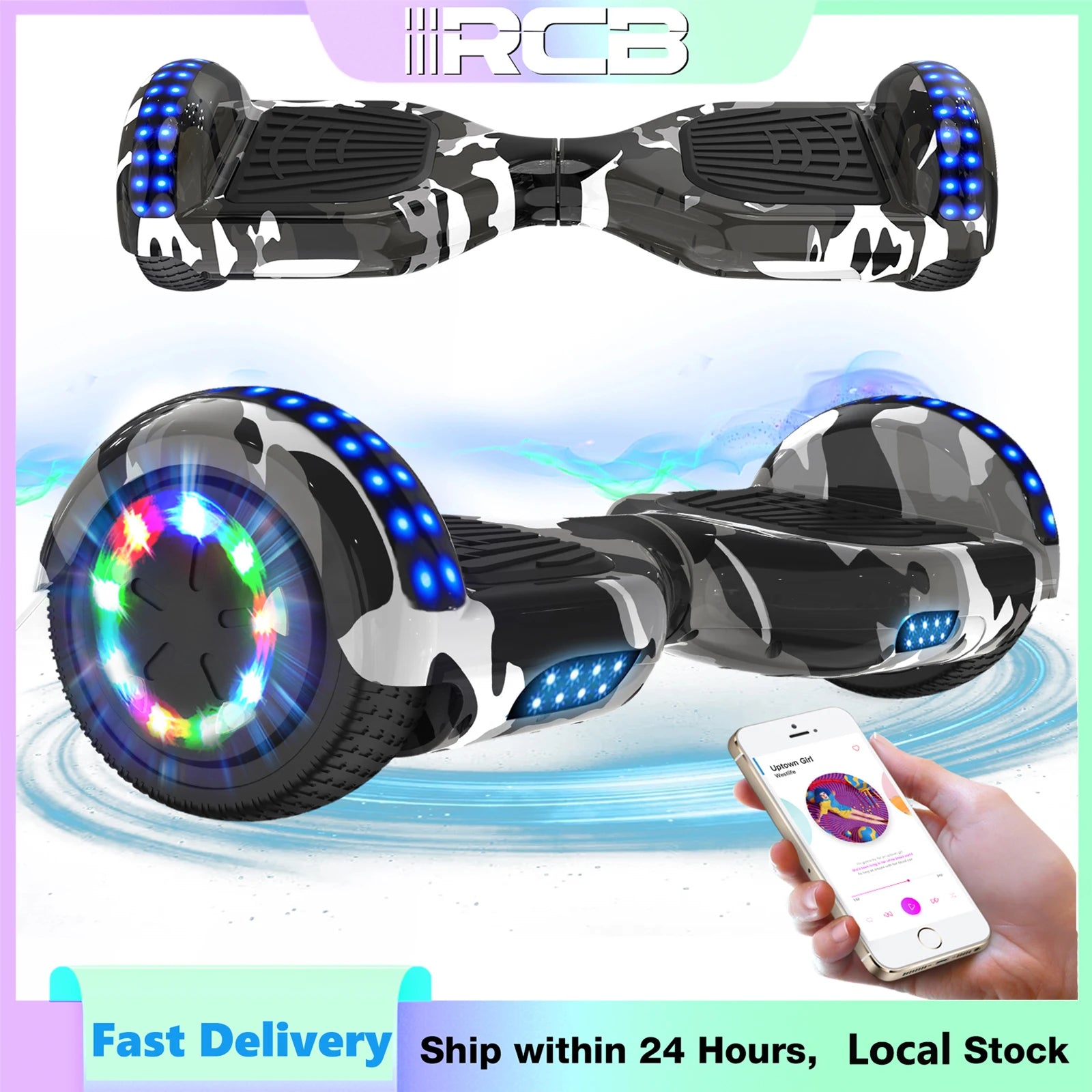 RCB Hoverboard, 6.5 Inch Two Wheel Hoverboard with Bluetooth Speaker with LED Light, Hoverboard Great Gift for Kids and Adults - Orantek -