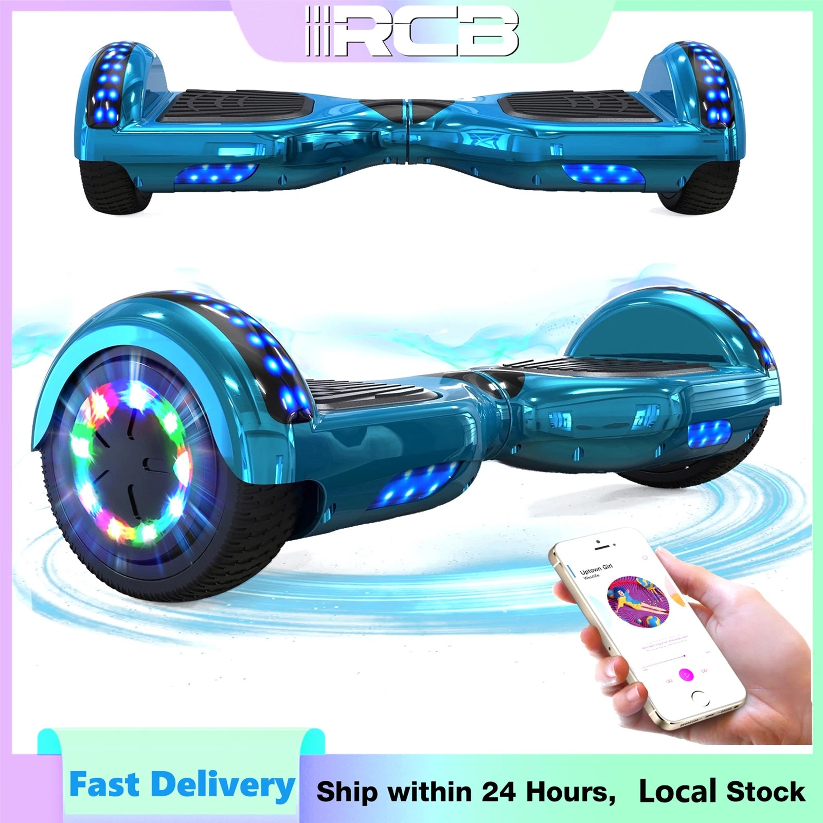 RCB Hoverboard, 6.5 Inch Two Wheel Hoverboard with Bluetooth Speaker with LED Light, Hoverboard Great Gift for Kids and Adults - Orantek -