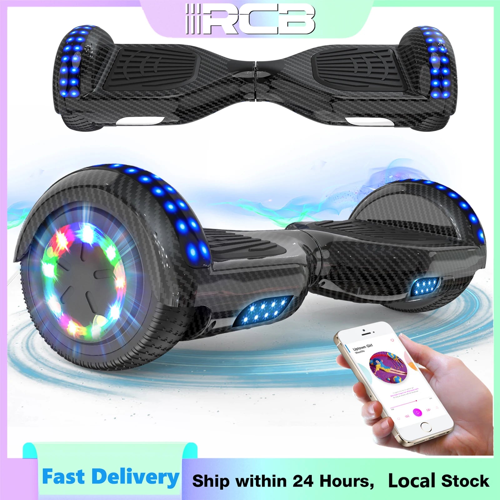 RCB Hoverboard, 6.5 Inch Two Wheel Hoverboard with Bluetooth Speaker with LED Light, Hoverboard Great Gift for Kids and Adults - Orantek -