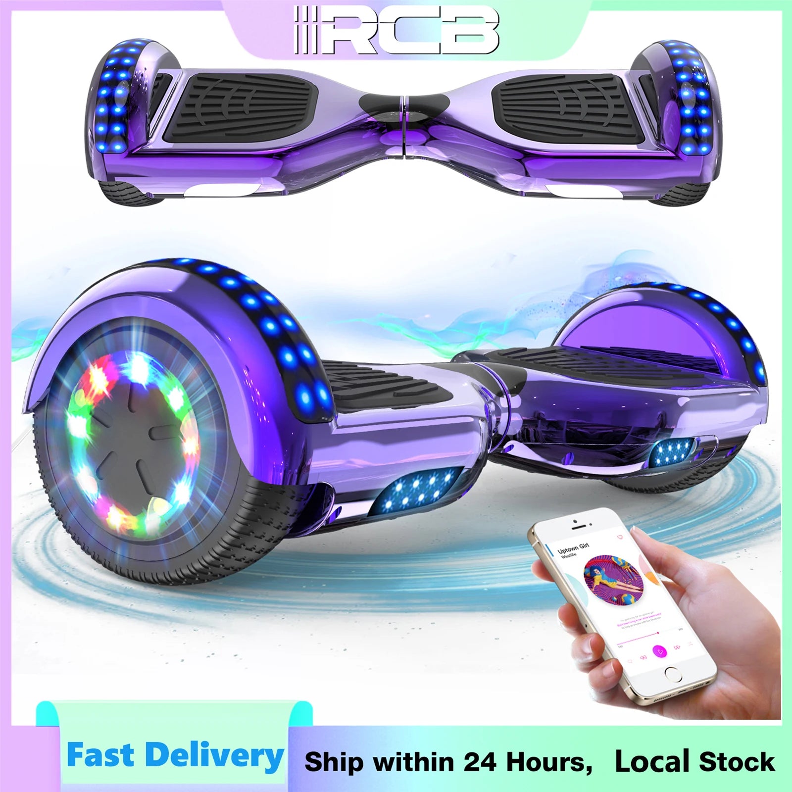 RCB Hoverboard, 6.5 Inch Two Wheel Hoverboard with Bluetooth Speaker with LED Light, Hoverboard Great Gift for Kids and Adults - Orantek -
