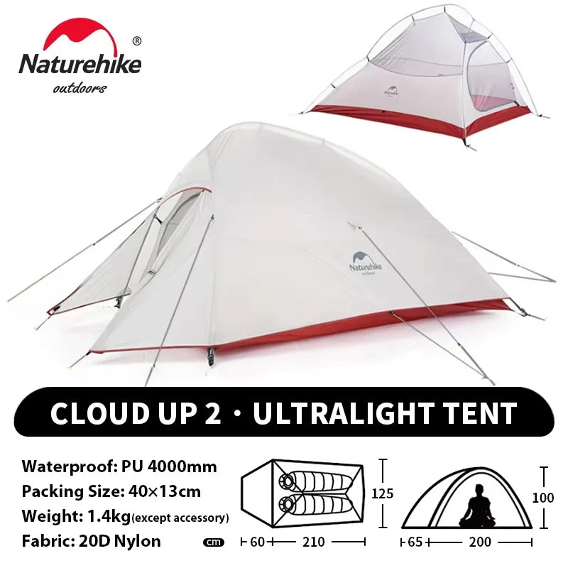 Naturehike Cloud Up 2 People Tent Ultralight 20D Camping Tent Waterproof Outdoor Hiking Travel Backpacking Cycling Fishing Tents - Orantek -