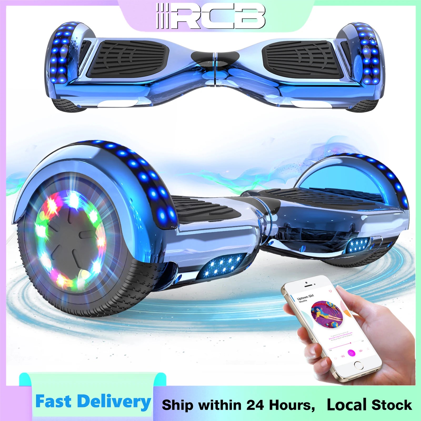 RCB Hoverboard, 6.5 Inch Two Wheel Hoverboard with Bluetooth Speaker with LED Light, Hoverboard Great Gift for Kids and Adults - Orantek -