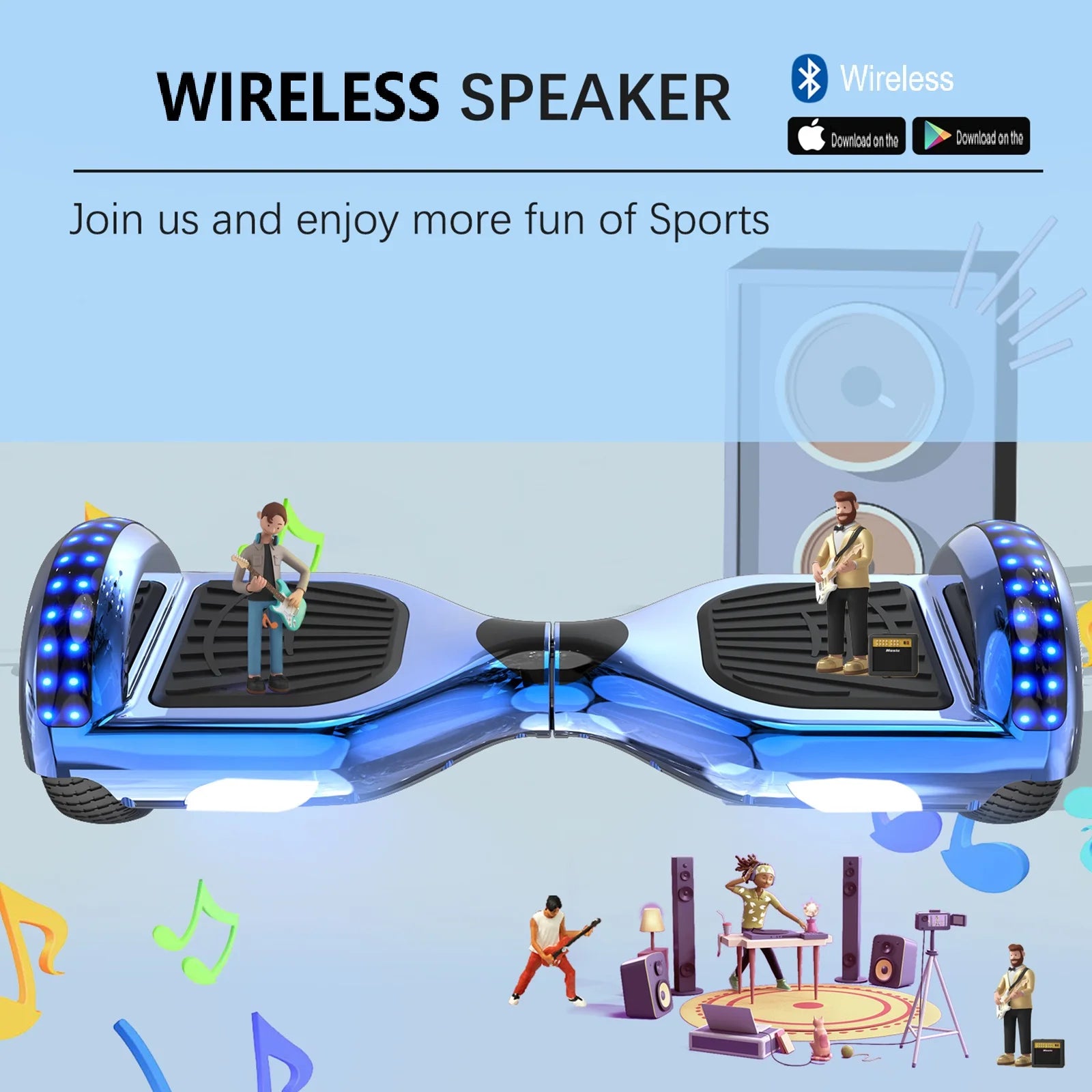 RCB Hoverboard, 6.5 Inch Two Wheel Hoverboard with Bluetooth Speaker with LED Light, Hoverboard Great Gift for Kids and Adults - Orantek -