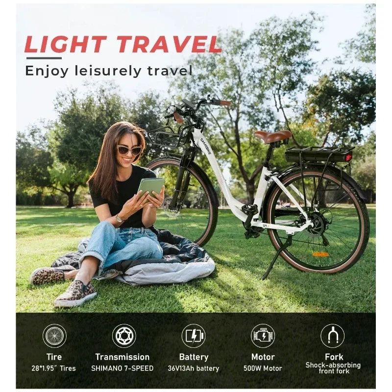 SAMEBIKE RS-A07 Electric Bicycle 500W Brushless Motor Electric Bike 36V13AH Lithium Battery 28inch City Travel Disc Brake E-Bike - Orantek -
