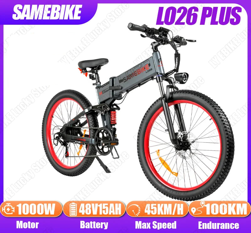 SAMEBIKE LO26 Plus 26" Folding E Bicycle 1000W 48V15AH Hydraulic Brake Fat Tire Mountain - Orantek -