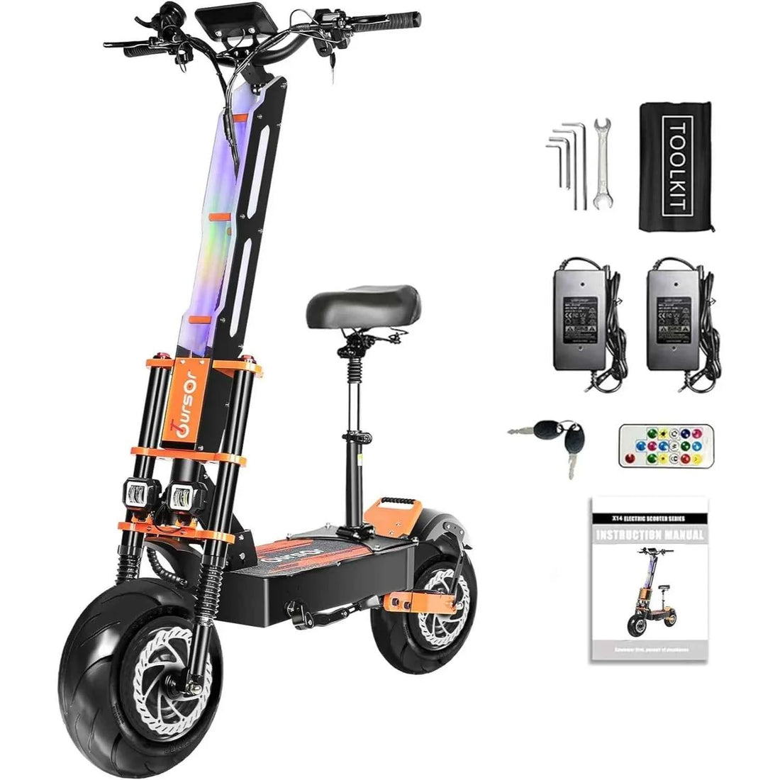 TOURSOR X8 13" Folding Electric Scooter with Seat 4000W*2 Dual Motors 60V 38Ah Battery