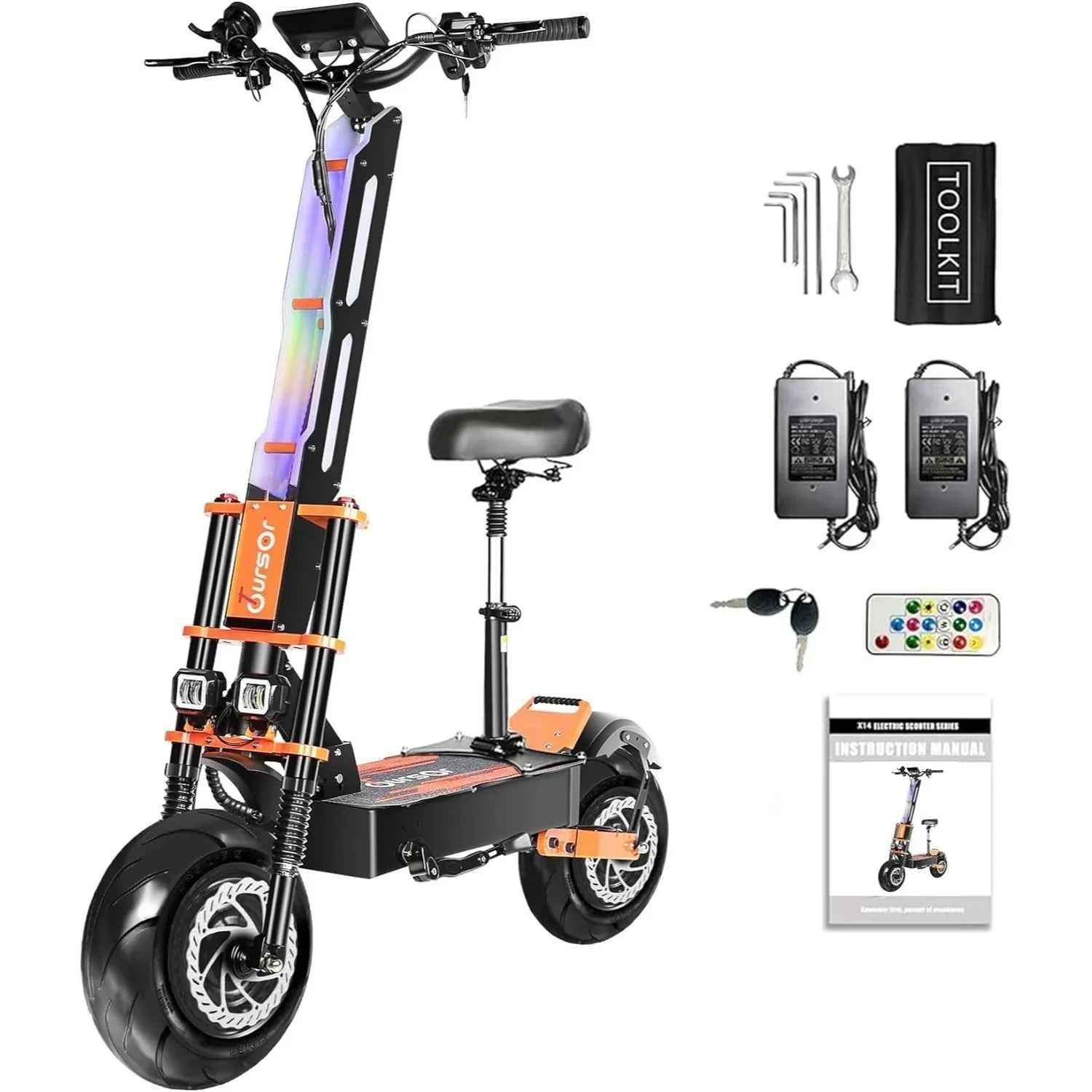TOURSOR X8 13" Folding Electric Scooter with Seat 4000W*2 Dual Motors 60V 38Ah Battery