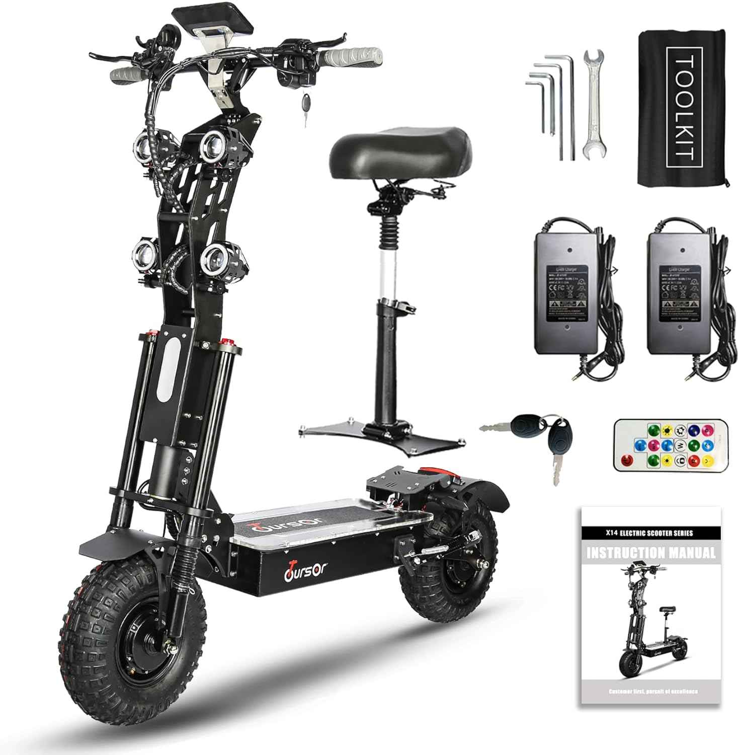 TOURSOR X14 60V 14" Folding Electric Scooter with Seat 4000W*2 Dual Motors 60V 50Ah Battery