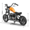 The children's electric motorcycle HYPER GOGO Crusier 12 has an engine of 160W and a battery of 22.2V 5.2Ah