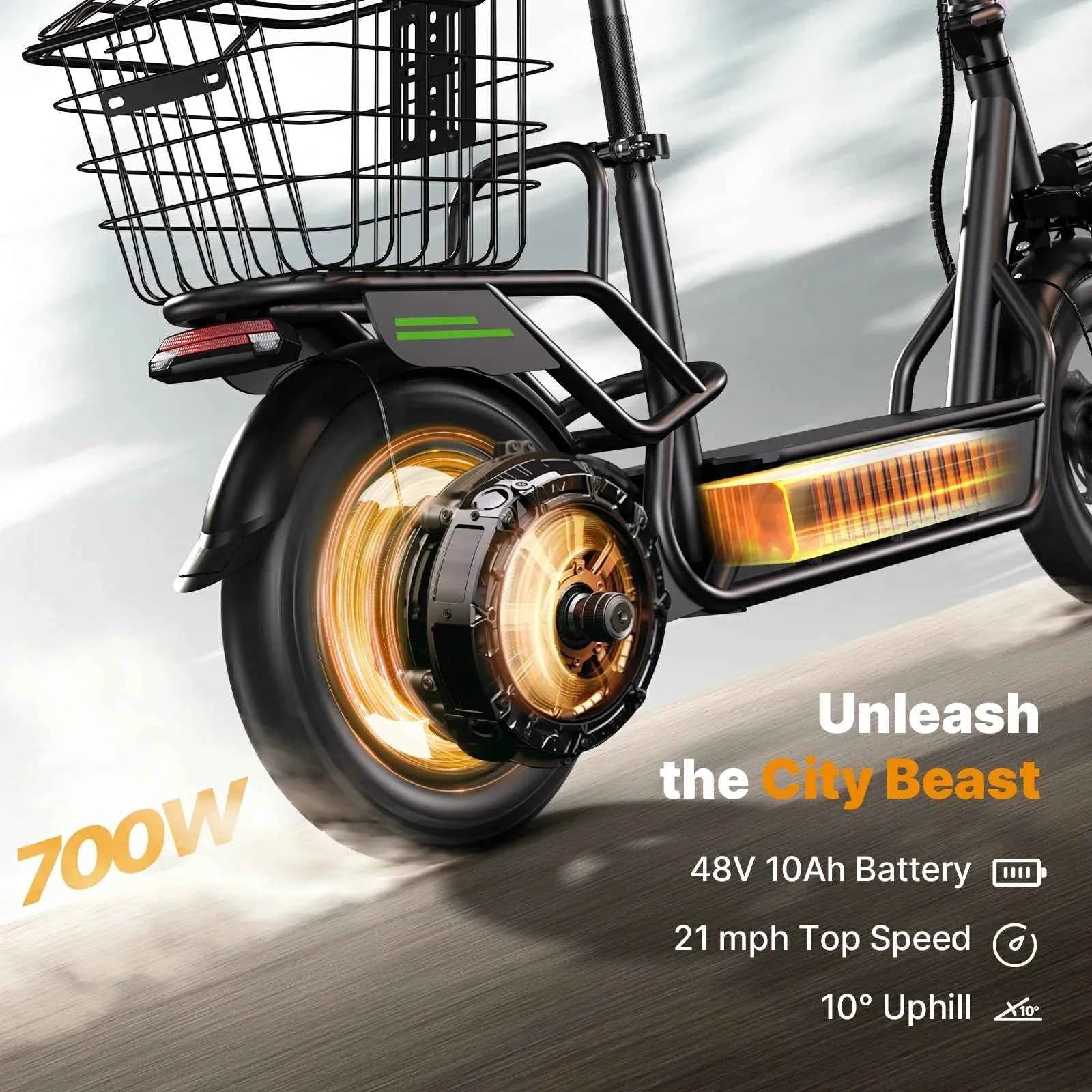 ISINWHEEL HyperX 14" Electric Scooter with Seat & Basket 700W Motor 48V 10Ah Battery